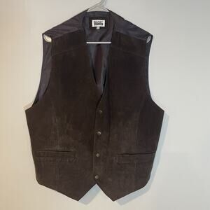 Vintage Basic Editions Suede Leather Vest Men's Sz Large Brown Lined Pockets